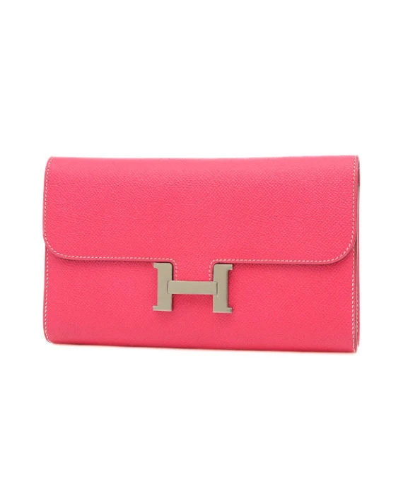 Hermes (Stamp R) Epsom Leather Constance Long Wallet in Rose Tyrian Color with Palladium Hardware