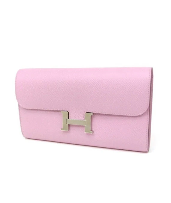 Hermes (Stamp Z) Epsom Leather Constance Long Wallet in Mauve Silvestre Color with Palladium Hardware