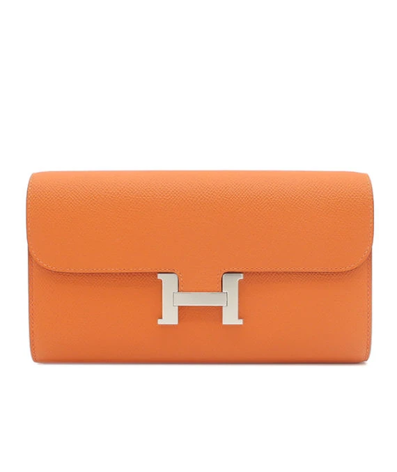 Hermes 2023 (Stamp B) Epsom Leather Constance Long Wallet in Orange Color with Palladium Hardware