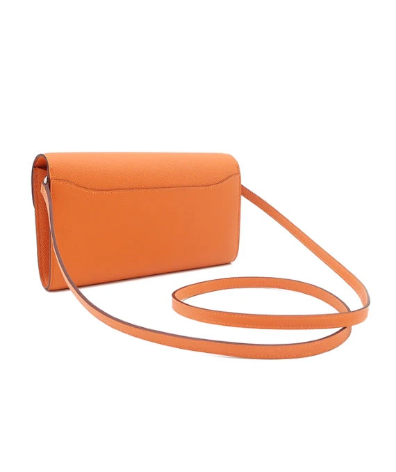 Hermes 2023 (Stamp B) Epsom Leather Constance Long Wallet in Orange Color with Palladium Hardware