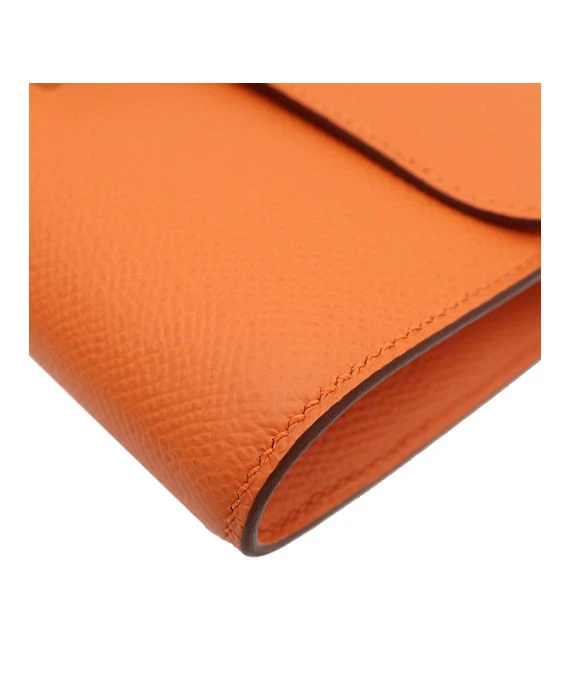 Hermes 2023 (Stamp B) Epsom Leather Constance Long Wallet in Orange Color with Palladium Hardware