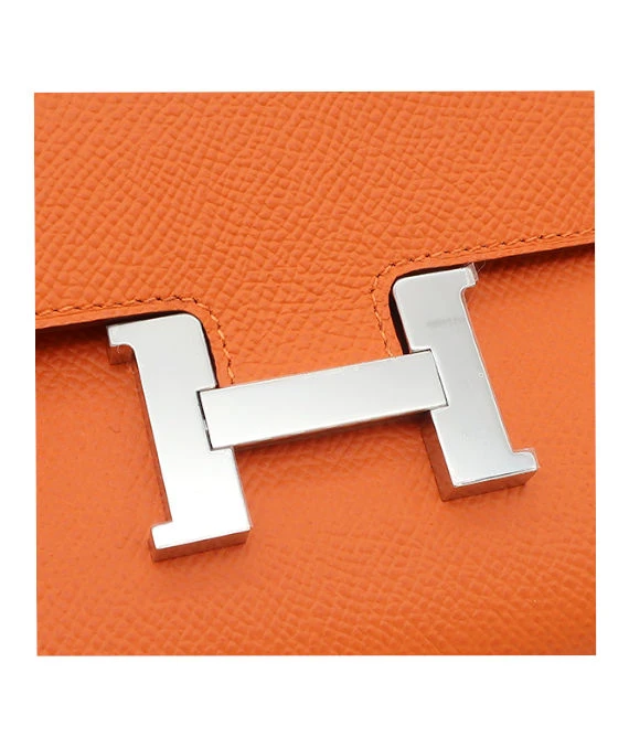 Hermes 2023 (Stamp B) Epsom Leather Constance Long Wallet in Orange Color with Palladium Hardware