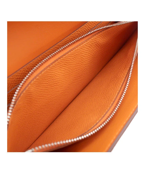 Hermes 2023 (Stamp B) Epsom Leather Constance Long Wallet in Orange Color with Palladium Hardware