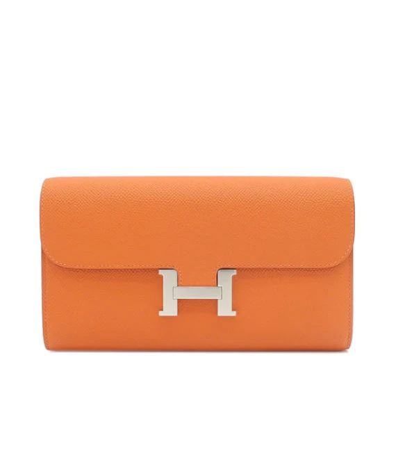 Hermes 2023 (Stamp B) Epsom Leather Constance Long Wallet in Orange Color with Palladium Hardware