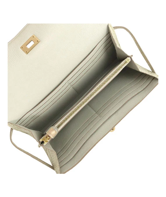 Hermes 2015 (Stamp T) Crocodile Leather Kelly Bi-fold Long Wallet in Matte Beton Color with Gold Hardware