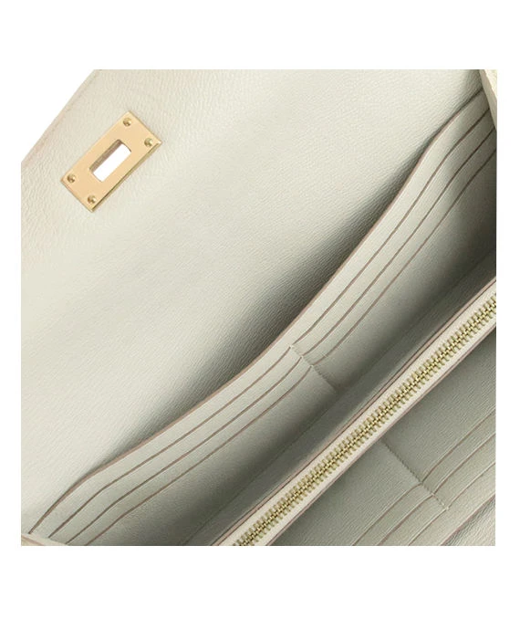 Hermes 2015 (Stamp T) Crocodile Leather Kelly Bi-fold Long Wallet in Matte Beton Color with Gold Hardware