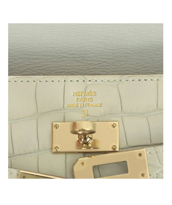 Hermes 2015 (Stamp T) Crocodile Leather Kelly Bi-fold Long Wallet in Matte Beton Color with Gold Hardware