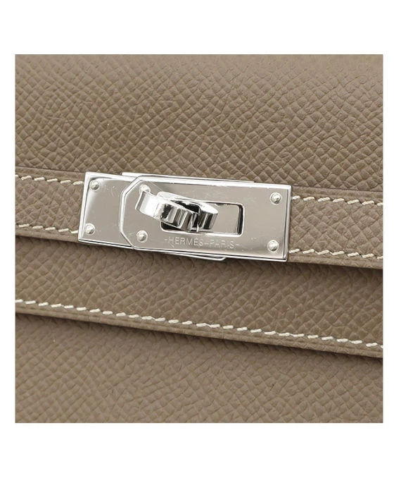 Hermes 2020 (Stamp Y) Epsom Leather Kelly To Go Long Wallet in Etoupe Color with Palladium Hardware