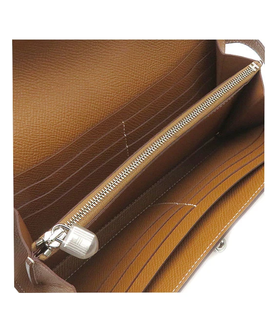 Hermes 2020 (Stamp Y) Epsom Leather Kelly To Go Long Wallet in Golden Brown Color with Palladium Hardware