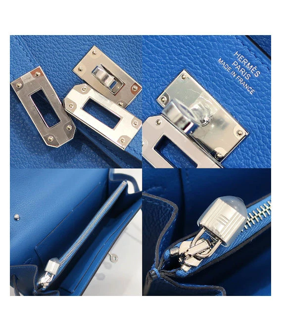 Hermes 2023 (Stamp B) Evercolor Leather Kelly To Go Long Wallet in Blue Color with Palladium Hardware