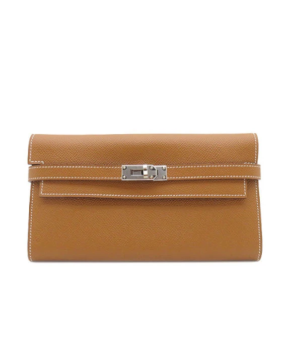 Hermes 2020 (Stamp Y) Epsom Leather Kelly To Go Long Wallet in Golden Brown Color with Palladium Hardware