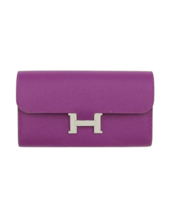 Hermes 2015 (Stamp U) Epsom Leather Constance Long Wallet in Anemone Color with Palladium Hardware