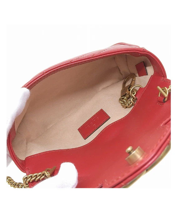 Gucci Red Matelassé Leather Mini GG Marmont Super Bag