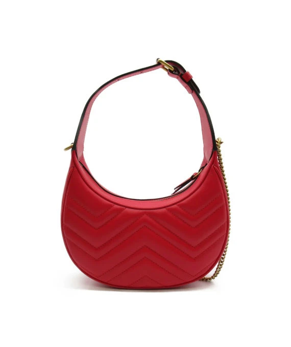 Gucci Red Matelassé Leather Mini GG Marmont Half Moon Shoulder Bag