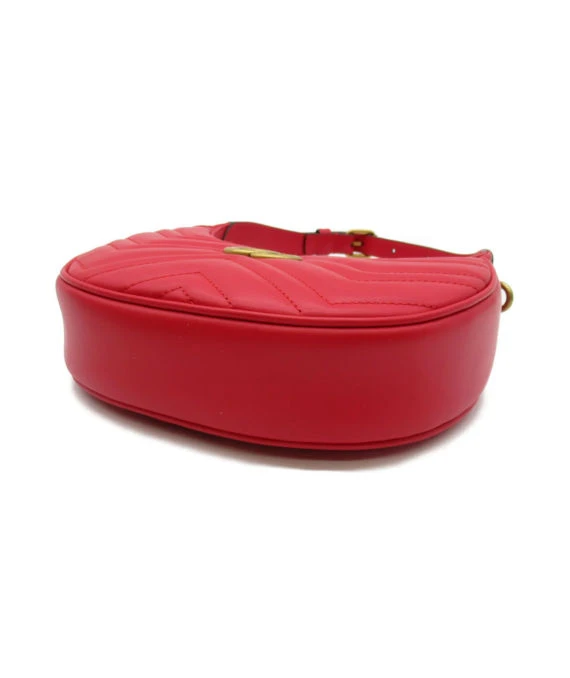 Gucci Red Matelassé Leather Mini GG Marmont Half Moon Shoulder Bag