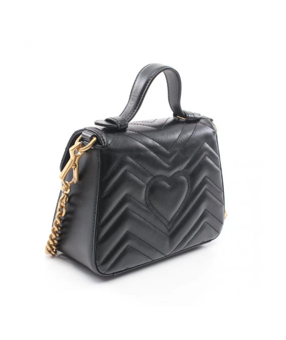 Gucci Black Matelassé Leather Mini GG Marmont Top Handle Bag