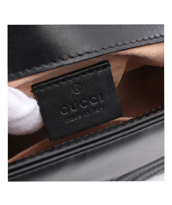 Gucci Black Matelassé Leather Mini GG Marmont Top Handle Bag