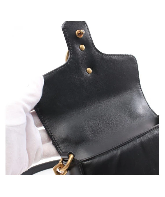 Gucci Black Matelassé Leather Mini GG Marmont Top Handle Bag