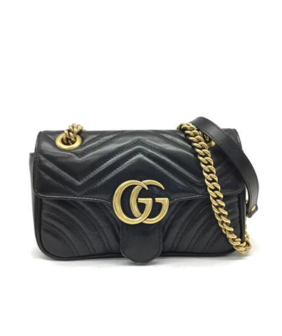 Gucci Black Matelassé Leather Mini GG Marmont Shoulder Bag