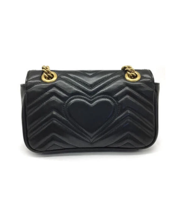Gucci Black Matelassé Leather Mini GG Marmont Shoulder Bag