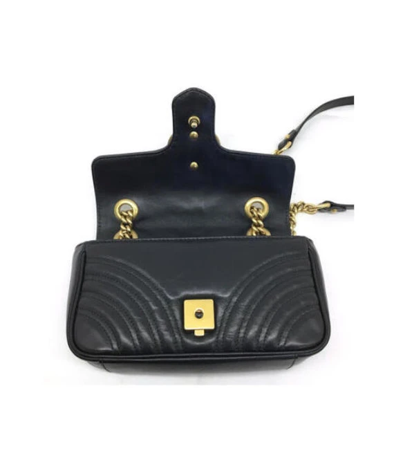 Gucci Black Matelassé Leather Mini GG Marmont Shoulder Bag