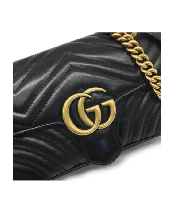 Gucci Black Matelassé Leather Mini GG Marmont Shoulder Bag