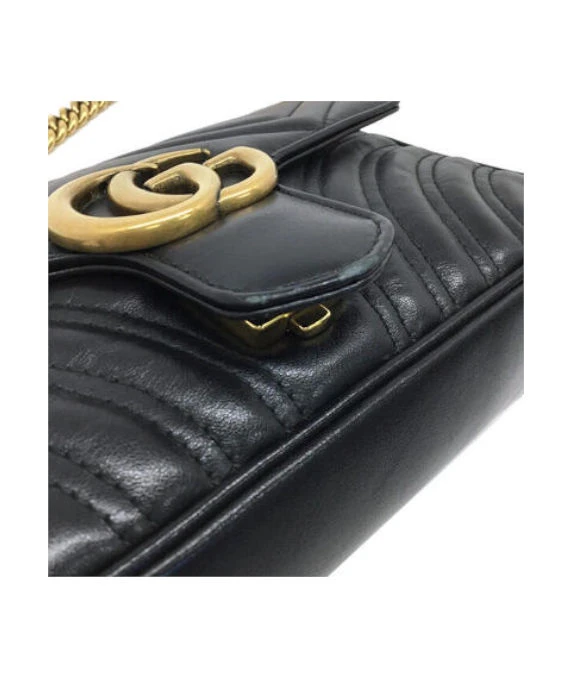 Gucci Black Matelassé Leather Mini GG Marmont Shoulder Bag