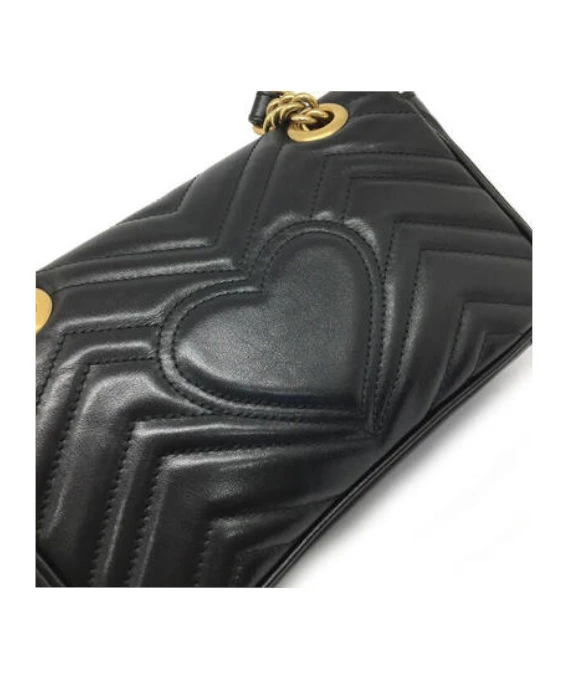 Gucci Black Matelassé Leather Mini GG Marmont Shoulder Bag