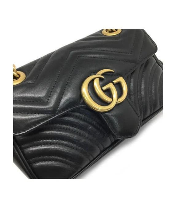 Gucci Black Matelassé Leather Mini GG Marmont Shoulder Bag