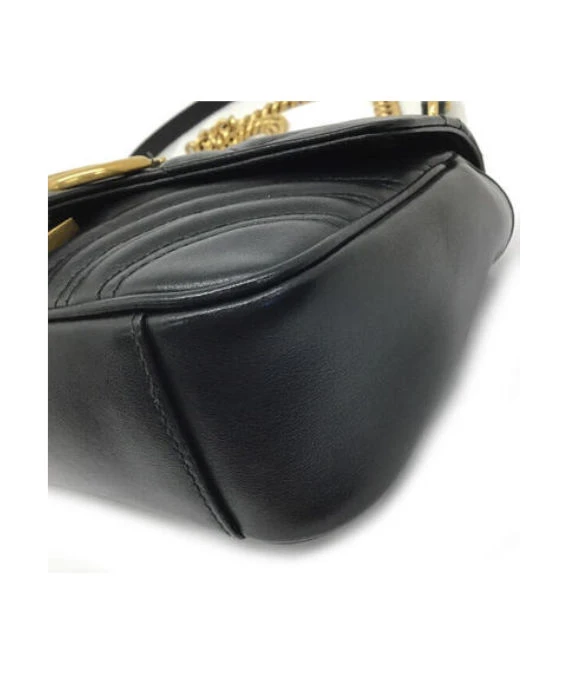 Gucci Black Matelassé Leather Mini GG Marmont Shoulder Bag