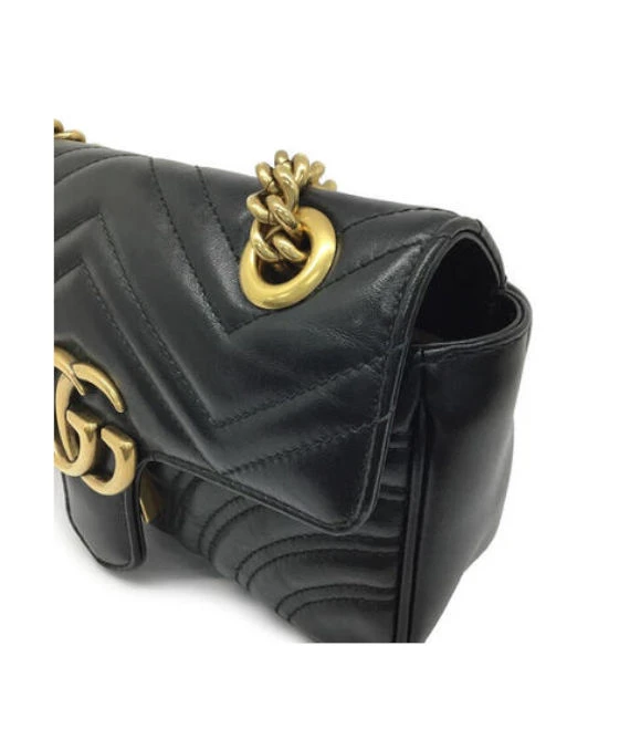 Gucci Black Matelassé Leather Mini GG Marmont Shoulder Bag