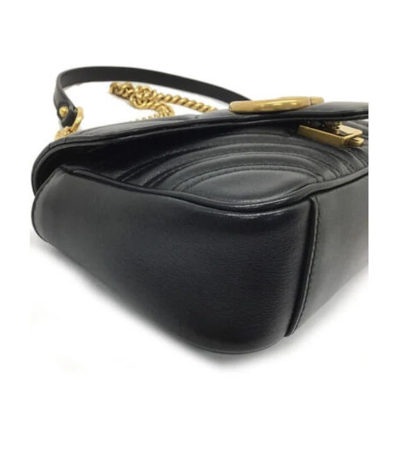 Gucci Black Matelassé Leather Mini GG Marmont Shoulder Bag