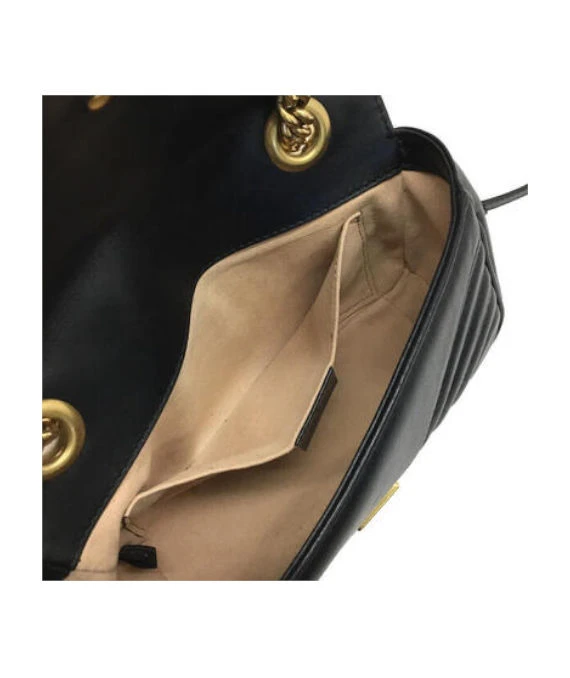 Gucci Black Matelassé Leather Mini GG Marmont Shoulder Bag