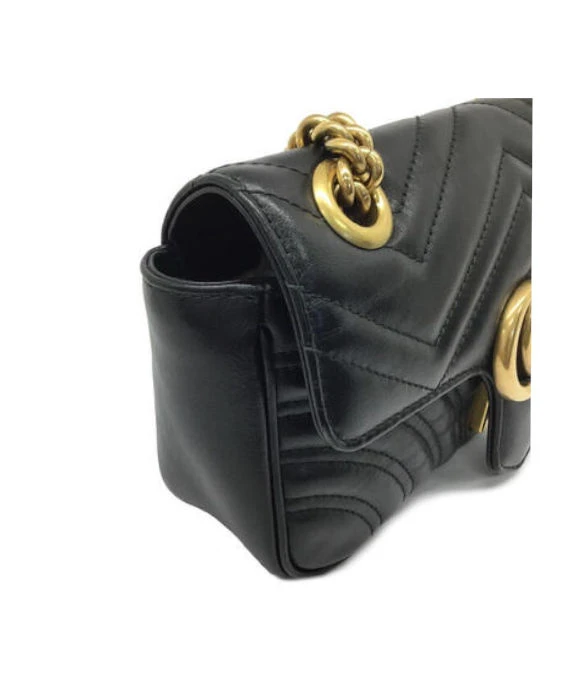 Gucci Black Matelassé Leather Mini GG Marmont Shoulder Bag
