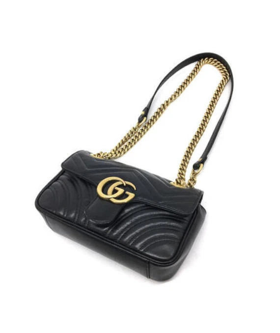 Gucci Black Matelassé Leather Mini GG Marmont Shoulder Bag