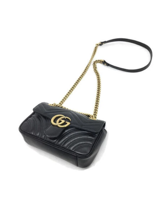 Gucci Black Matelassé Leather Mini GG Marmont Shoulder Bag