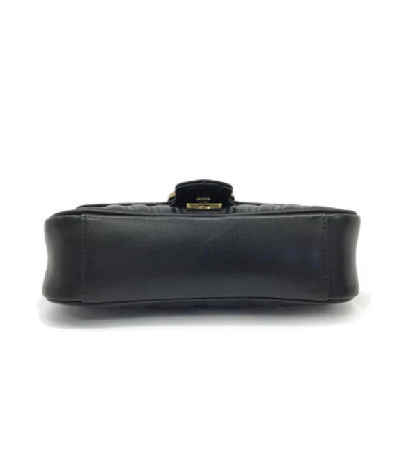 Gucci Black Matelassé Leather Mini GG Marmont Shoulder Bag