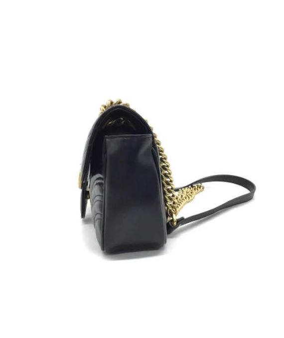 Gucci Black Matelassé Leather Mini GG Marmont Shoulder Bag
