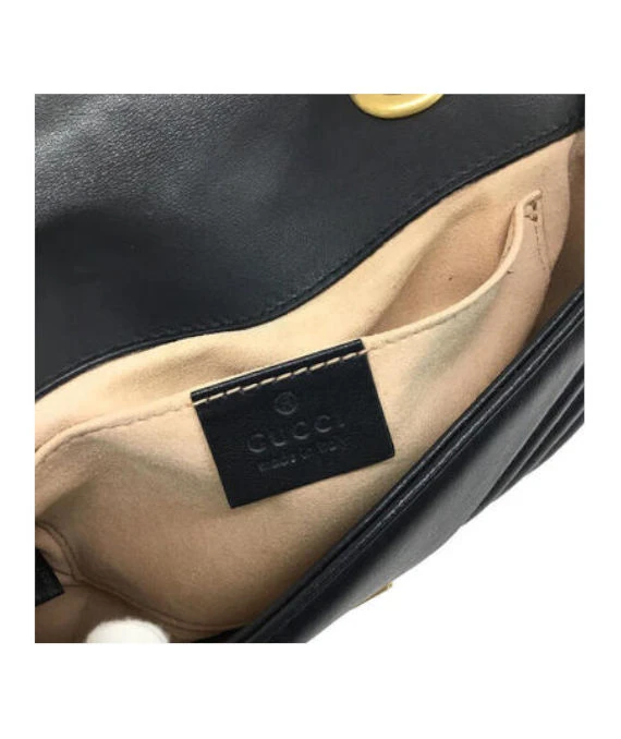 Gucci Black Matelassé Leather Mini GG Marmont Shoulder Bag