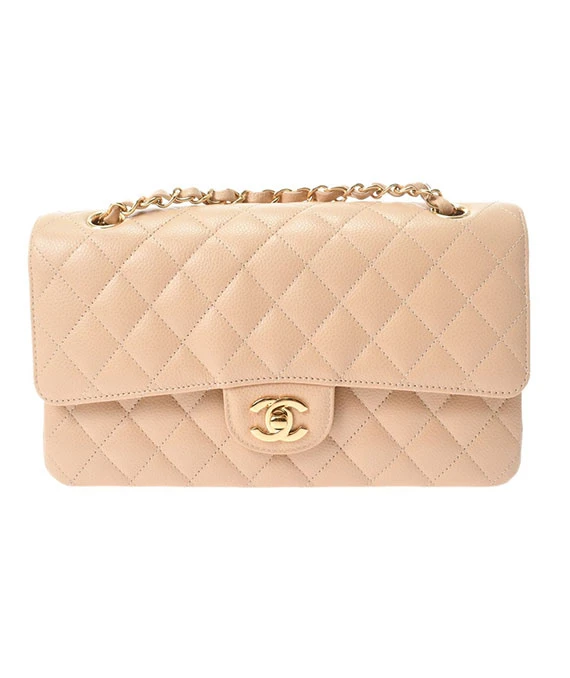 CHANEL Matelasse Classic Beige Color Handbag with Gold Hardware