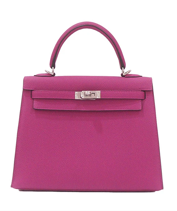 Hermes Kelly Size 25 Rose Purple Handbag in Togo Leather with Outside Stitching and Palladium hardware