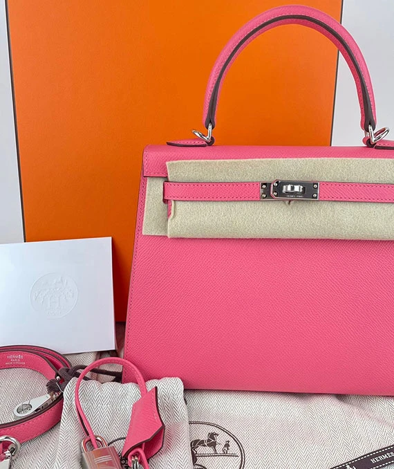 Hermes 2023 Kelly size 25 Rose azale color in Epsom Leather with Palladium hardware