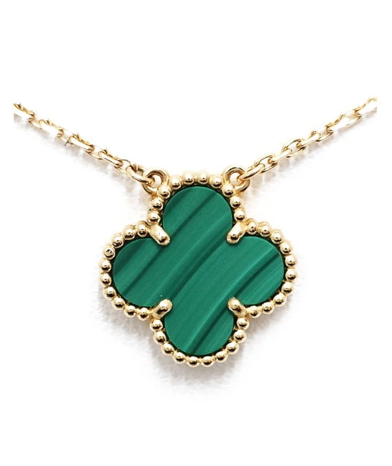 Van Cleef & Arpels Vintage 18k Yellow Gold Necklace with Alhambra Malachite Pendant