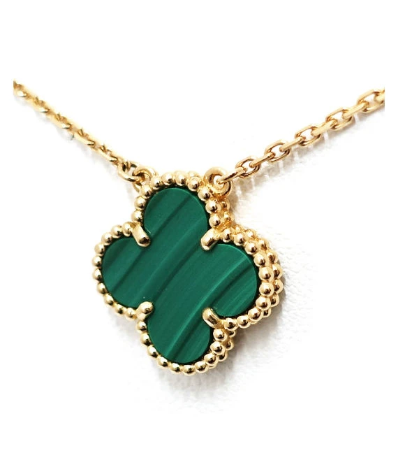 Van Cleef & Arpels Vintage 18k Yellow Gold Necklace with Alhambra Malachite Pendant