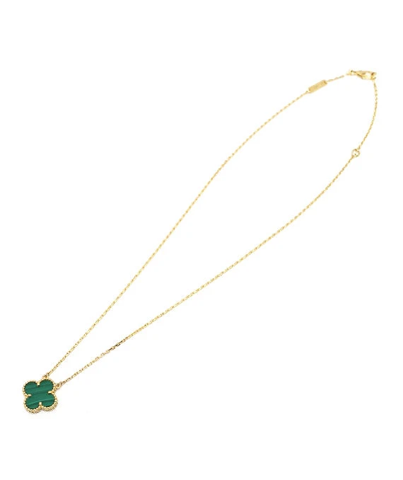 Van Cleef & Arpels Vintage 18k Yellow Gold Necklace with Alhambra Malachite Pendant
