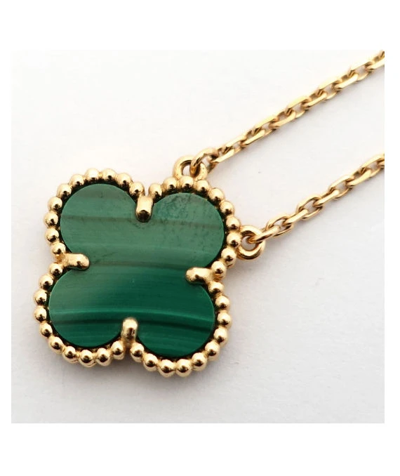 Van Cleef & Arpels Vintage 18k Yellow Gold Necklace with Alhambra Malachite Pendant