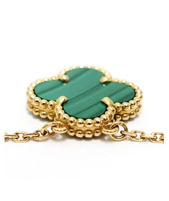 Van Cleef & Arpels Vintage 18k Yellow Gold Necklace with Alhambra Malachite Pendant
