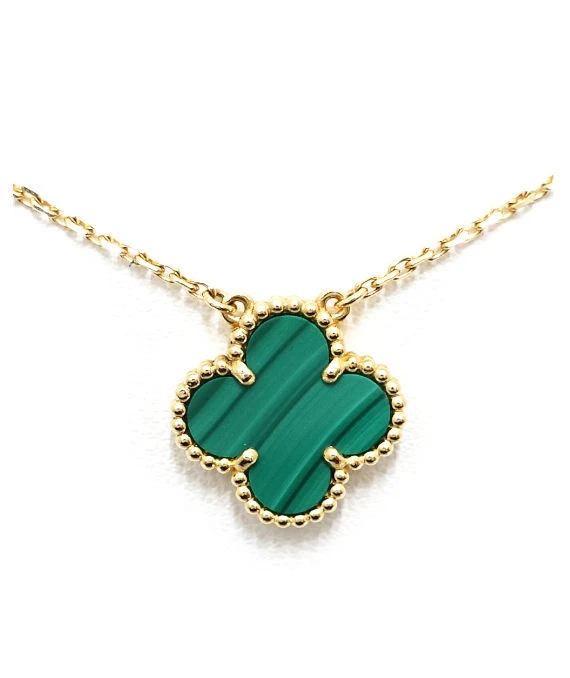Van Cleef & Arpels Vintage 18k Yellow Gold Necklace with Alhambra Malachite Pendant