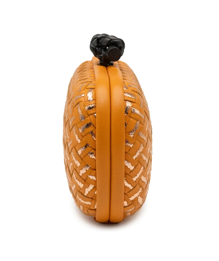 Bottega Veneta Orange / Silver Intreccio Impero Leather Knot Clutch Bag