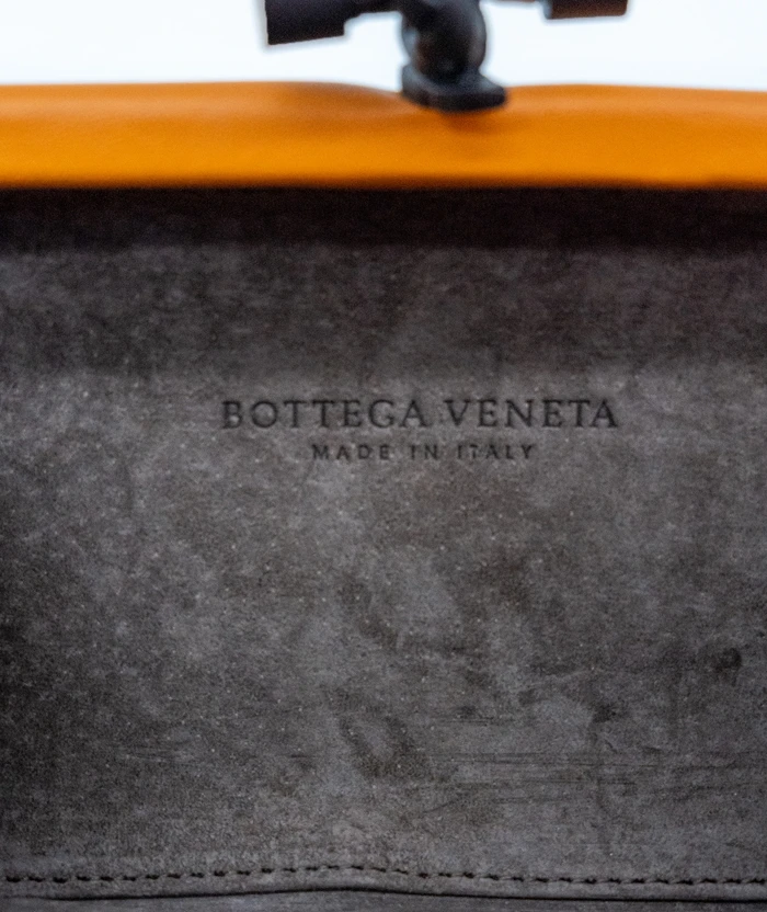 Bottega Veneta Orange / Silver Intreccio Impero Leather Knot Clutch Bag